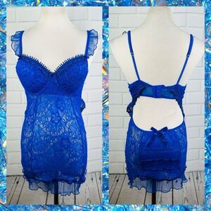 Shirley of Hollywood Royal Blue Ruffle Chemise - Size Large
